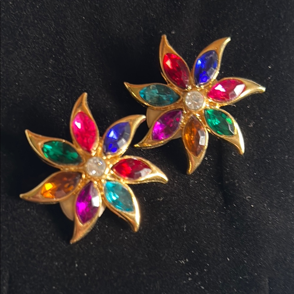 Colorful 80’s Style Vintage Floral Gemstone Earrings